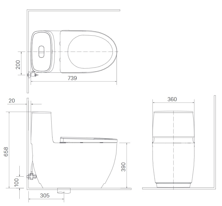 Bản vẽ bệ xí bệt Inax 1052 xả nhấn nắp êm